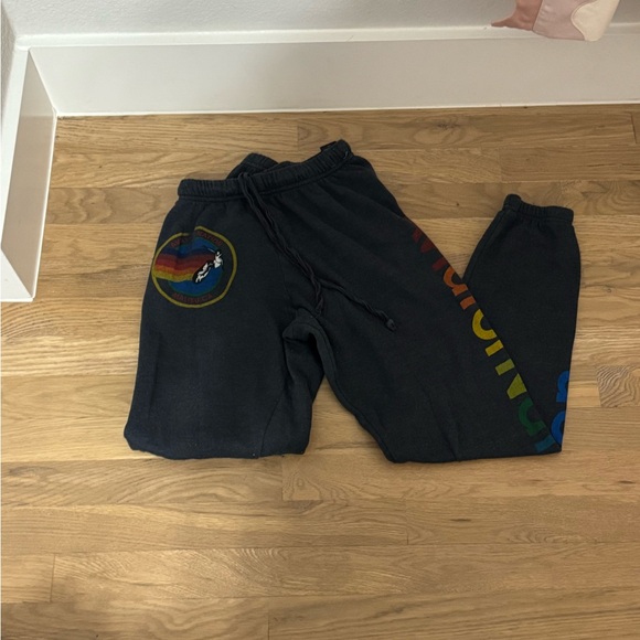 Aviator Nation Pants - Aviator Nation Kids Black Joggers with Rainbow Stripe